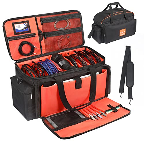 GISEO DJ Gig Bag, Large DJ Cable File Bag DJ Gear Storage Organizer with Detachable Padded Bottom and Dividers,Travel Gig Bag for Cords Sound Equipment DJ Gear Musician Accessories (Orange)