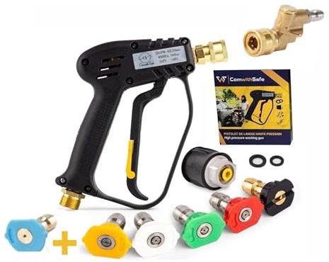 Pistola per idropulitrice ad alta pressione con attacco girevole e ugelli da 6 1/4 - Pistola auto 4000 PSI - Int M22-14mm, adattatore compatibile Karcher K1-K7, filtro dell'acqua e guida inclusi