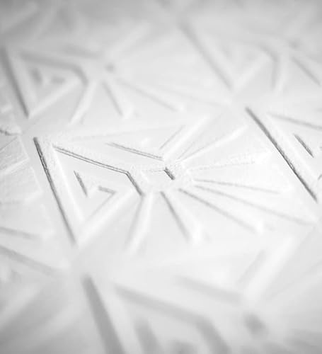 GAULAN 123179 - Papel pintado repintable vinílico lavable geométrico art déco blanco alto relieve para pared salón cocina baño pasillo comedor - Rollo de 10 m x 0,53 m