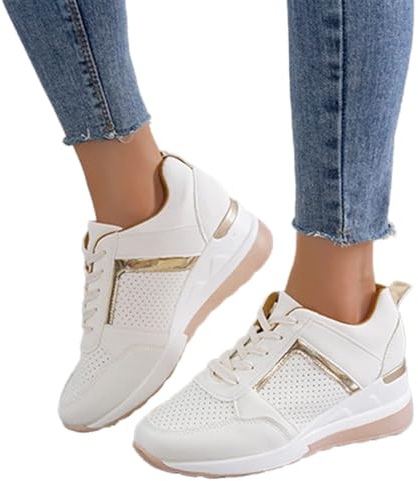 Oculto Tacón Alto Cuña Zapatillas para Mujer - Moda Plataforma Encaje Ligero Zapatos Señoras - La Mejor Elección Transpirable Tenis para Uso Diario (Color: White, Size: 39 EU)