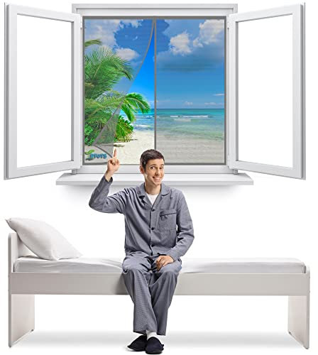 Magnet Insektenschutz Balkon Fenster, 155 x 95 cm Magnetische Fliegengittertür, Dichtung automatisch, Insektenschutz Vorhang für Wohnzimmer, frische Luft hereinlassen【Grau】