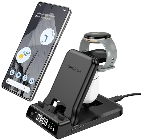 3 in 1 Ladestation für Google Pixel Watch 1 (Not for Pixle Watch 4/3/2), 25W Schnellladegerät für Google Pixel 10 Pro/10 Pro XL/10/9a/9/8a/87/6/5/4, Pixel Buds Pro 2/2a, SwanScout 701G