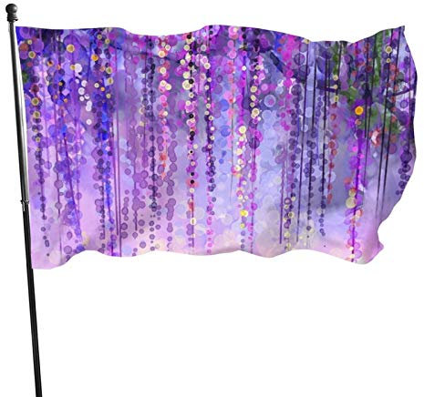 Flagge, 90 x 150 cm, dekoratives Banner, große Gartenflagge, violette Blume, Weinrebe, Baum, lustige Flagge, lebendige Farben, windwärts Flagge, Polyester, Hofflagge, saisonale Flagge für den Innen-