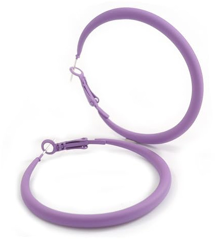 Orecchini a cerchio con finitura opaca, 50 mm, misura grande, colore: lilla, Misura unica, smaltato