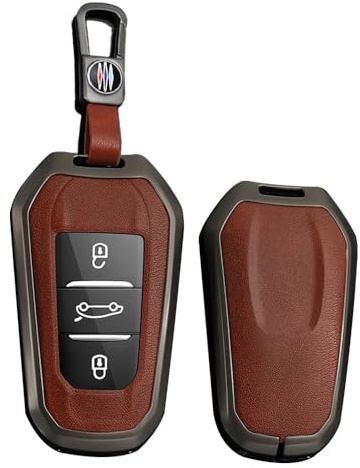 TECART Smart Autoschlüssel Hülle Passt für Citroen Grand C4 Picasso C4L C6 C3-XR DS3 für Peugeot 308 408 508 2008 3008 4008 5008 Leder Schutzhülle Schlüssel Zubehör 3 Taste A Schwarz Braun