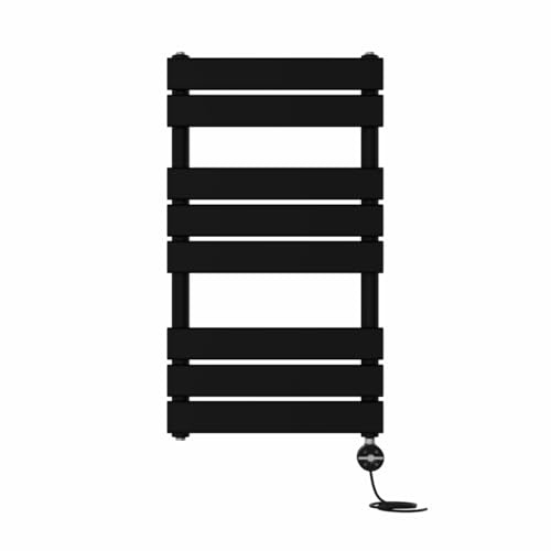 NRG Black 800x450mm Prefilled Flat Panel Towel Rail, 400W Touch LCD | Central Heating Wall Mounted Radiator, Prefilled Glycol, IPX4, BS EN442, Fixing Pack, No WiFi, No Valves