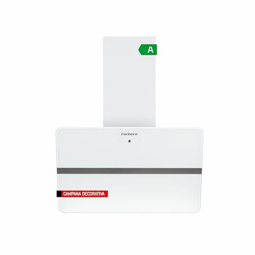 Corberó - Campana Decorativa 60 cm | VICTORIA660W | Cristal Blanco | 165W | 3 Velocidades | Control Touch | 594,2 m³/h | Vidrio Templado | Filtro Aluminio Carbono | Energía A, Blanco