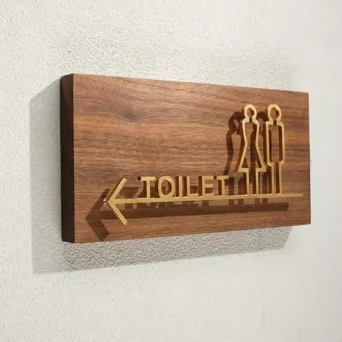 Herren- und Damen-Toilettenschilder, Toilettenschild, Toiletten-LED-Schilder, Toilettenschild-Dekor, Männer-Frauen-Badezimmerschild mit Pfeil, Schilder aus gebürstetem Aluminium mit Holzbodenplatte fo