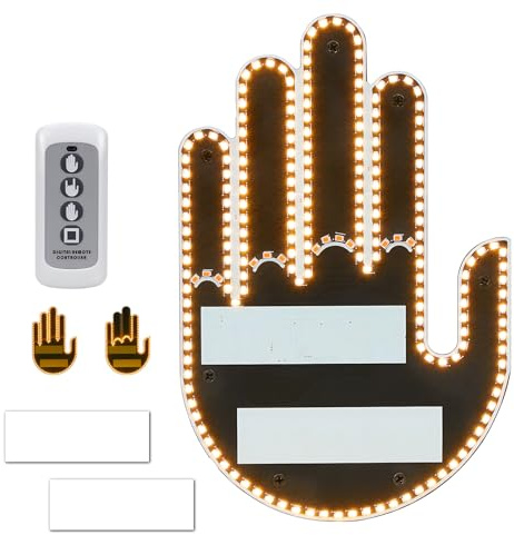 I LITTON Car Finger Light Funny Gesture Light for Back Window, Funny Car Gadgets Car Accessories LED Sign Light with Controller, LED Car Finger Light Funny Gesture Light