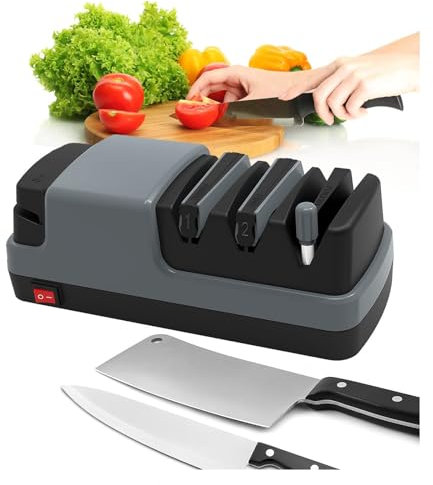 Aiguiseur Couteaux Electriques 4 en 1 Aiguiseur Couteau Avec Des Abrasifs 100% Diamantés Et Des Guides D'angle De Précision. Knife Sharpener,Gray