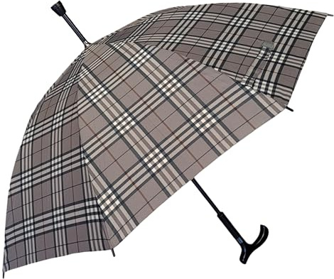 Lemasi Regenschirm Stützschirm Gehstock Gehhilfe mit Fritzgriff & Gummipuffer (karoschwarzgrau)