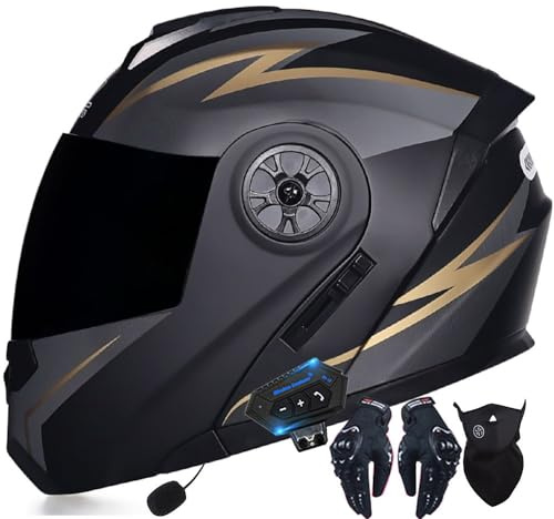 Letetexi Casque Modulable Moto Bluetooth Intégré ECE Homologué avec Double Visière Anti-buée Casques Intégraux Racing Motocross Ventilation Noir Mat pour Homme Femme 55~62cm