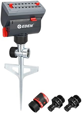 Eden 94145 4-Way Adjustable Mini Turbo Oscillating Sprinkler with Step Spike Gear Drive, Heavy Duty, Gardening Watering System, Garden&Lawns, Coverage up to 4069sq.ft