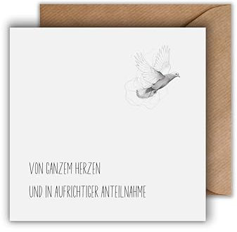 Trauer Karte mit Umschlag - einfühlsame Trauerkarte mit Spruch Weiße Taube aufrichtige Kondolenzkarte besinnliche Beileidskarte Gedenkkarte Beileid Trauerfeier Beerdigung Anteilnahme (125 x 125 mm)
