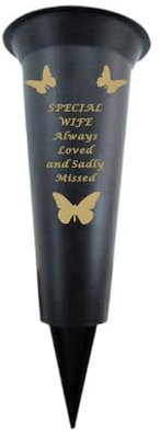 Special Wife - Plastic Spike Memorial Grave Vase With Butterfly Decoration