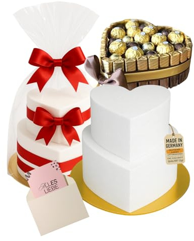 LA LILEYN Styropor Torte - Herzform - Styropor 2 stöckig - DIY Bastelbox Set - Besteht aus 16 Einzelteilen – Gestalten Sie Ihr individuelles Geschenk