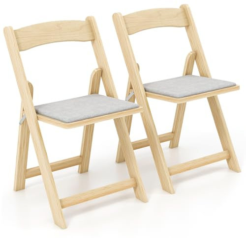 RELAX4LIFE 2er Set Klappstuhl, Esszimmerstuhl mit Gepolsterter Sitzfläche & Holzrahmen, Küchenstuhl Klappbar & Tragbar, Bürostuhl für Esszimmer Office Events