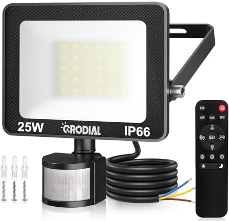CRODIAL LED Strahler Außen, 25W Strahler mit Bewegungsmelder Aussen 2000LM 6500K, IP66 Wasserdicht,Led Scheinwerfer Außenlampe mit Fernbedienung Detector für Garten, Hof, Garage, Terrasse