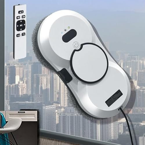 Robot limpiacristales inteligente con función de pulverización de agua, máquina limpiacristales eléctrica con control remoto adecuada para ventanas de gran altura en interiores,White