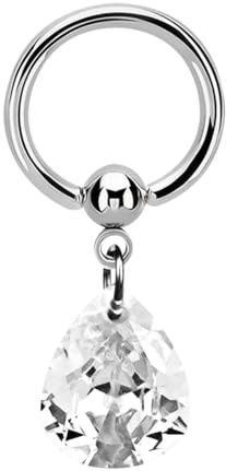Piercing Ring, Ball Closure Ring, BCR and Pendant with Stone Drops, Stainless Steel