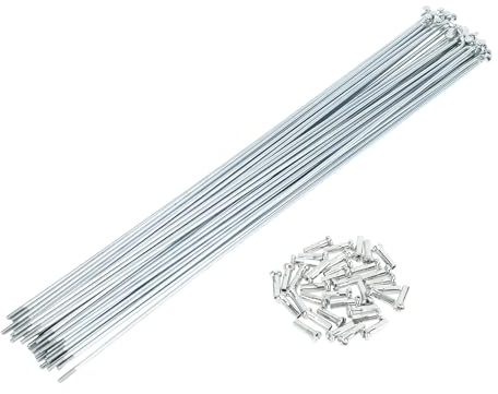 TUCKBOLD 36 Pezzi Raggi per Bicicletta 14G, Raggi per Ruota Bici, con 36 Nipplo Color Argento, Acciaio al Carbonio Zincato