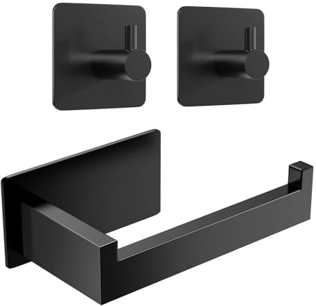 YUNISS 2 Pack Selbstklebender Toilettenpapierhalter, WC Klopapierhalter Ohne Bohren mit Ablage, Edelstahl Klorollenhalter mit 2 Montagemethoden (Schwarz, Set mit Haken)