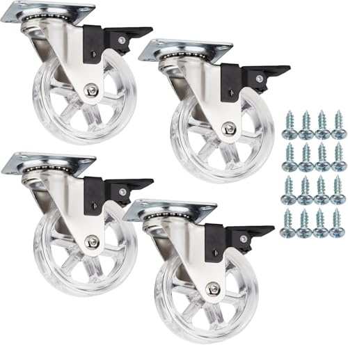 SOTECH 4 Stück Möbelrollen RAPID Ø 75 mm transparent mit Bremse | inkl. Schraubenset Belastbarkeit bis 140 kg (35 kg pro Lenkrolle)