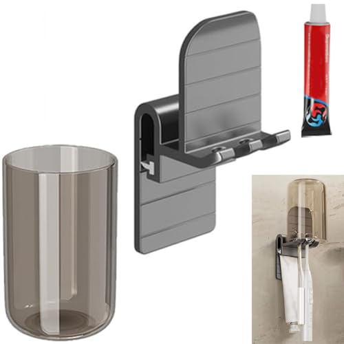 Zahnbürstenhalter, Wandmontierter Zahnbürstenhalter, Badezimmer-Aufbewahrungsregal, Selbstklebender Zahnbürstenhalter-Set, Einfaches Zahnbürsten-Organizer (Schwarz)