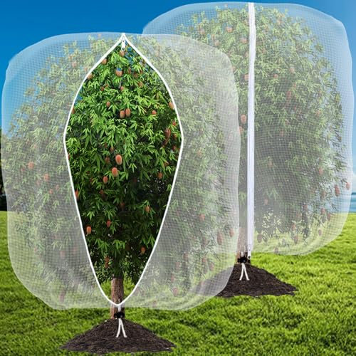 2 Pack 2.4X2.4M Insect Netting Bag with Zipper and Drawstring,Insect Bird Barrier netting Mesh Fruits Tree Blueberry Bush Netting Cover Bag,Garden Bug Netting Plant Cover for Protect Plant Fruits