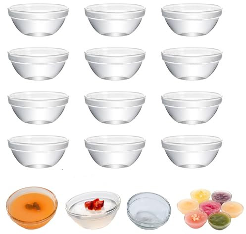 Ksnowqi 12 Pezzi Ciotole in Vetro, Ø 7.5 cm, Ciotoline per Aperitivo, Coppette Macedonia 75ml, Porta Salse Piatto Per Lavastoviglie E Microonde, Portata, Piatti, Salse