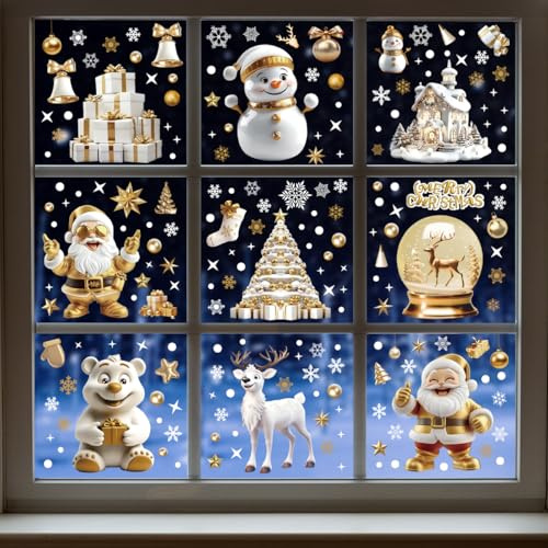 YIHELU Autocollants Fenêtre Noël, Decoration Autocollant Noel Fenetre Electrostatique PVC Deco Noel pour Porte Vitrine Verre