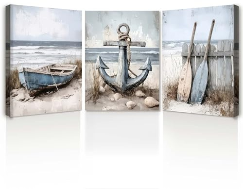 Leinwand Bilder 3er Set mit Rahmen – Moderne maritime Wandbilder, Kunstdruck auf Leinwand, Wandbild für Wohnzimmer, Schlafzimmer oder Flur, mit fixierten Haken und ohne Spuren Nägeln, je 30x40 cm