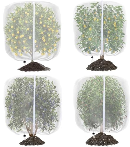 4PCS 120x150cm Insect Netting Bags,Fruit Tree Netting with Zipper & Drawstring,Garden Bird Barrier Mesh Covers Bags for Protecting Tree Blueberry Flowers Vegetables Bush Plants from Bugs Deer Pest