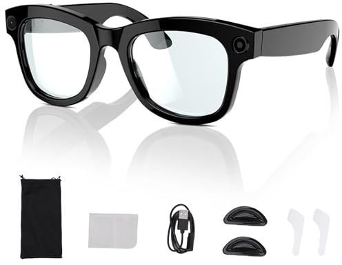 Yanmis Occhiali Intelligenti, Occhiali Traduttori Bluetooth AI con Fotocamera HD da 5 MP 1080p, Altoparlanti, Chiamate Musicale, Traduzione di 26 Lingue (Luce Anti -Blu)