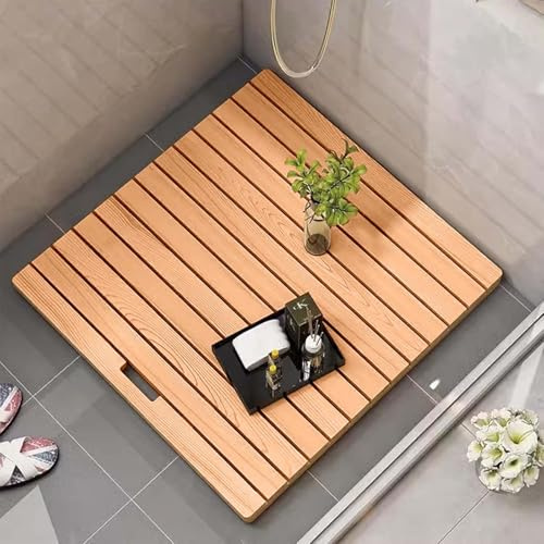 Tapis de Bain antidérapant, Plateforme de Douche en Bois Massif Naturel pour Baignoire, Sol, Cabine de Douche extérieure et Spa, caillebotis Multifonction avec Pieds en Caoutchouc(100x120cm/39x47in)