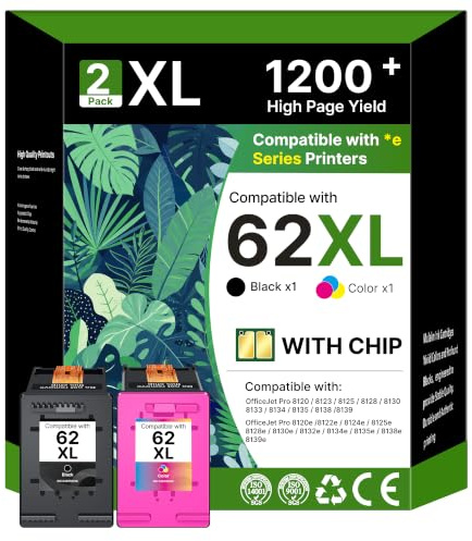 Washope 62XL Druckerpatronen 62 Schwarz und Farbe Ersatz für HP62XL | Ersatz für HP 62 Multipack Patronen für HP Envy 5540 5545 5548 5640 5646 7640 5544 OfficeJet 5740 5742 200 250 (2er-Pack)