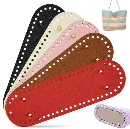 QYRDBGY 5 Stück Taschenboden zum HäKeln, 30 × 10 cm Taschenboden PU Leder Tasche Bodenformer Kunstleder Taschen Häkeln Zubehör für Handtasche Schultertasche Geldbörse DIY