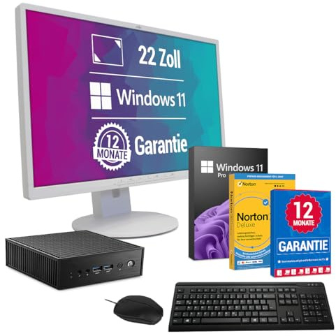 All-in-One Paket - Komplett Mini PC - Intel Core i5 Computer ■8 GB DDR4 RAM ■256 GB SSD Speicher ■Windows 11 Pro ►22 Zoll HD+ Monitor ►USB Maus & Tastatur ►WiFi & Bluetooth