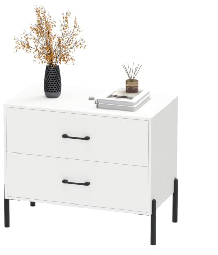 KOMFOTTEU Cómoda con 2/5 Cajones para Dormitorio, Cajonera de Madera con Patas de Metal, Armario de Almacenamiento para Salón, Oficina, Estudio, Blanco (con 2 cajones)