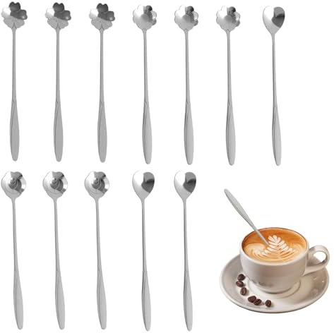 12Pcs Latte Spoons, 7-Inch Long Handle Tea Spoons, Drink Stirring Spoon, Stainless Steel Espresso, Coffee, Milkshake & Dessert Spoons, Elegant Stir Sticks with Ergonomic Grip, for Bar, Home, Use