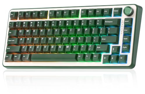 YUNZII B75 Pro Teclado Mecánico Inalámbrico (Verde Oliva, Cocoa Cream V2) | 75% Gaming con Perilla, Bluetooth/USB-C/2.4G, Hot-Swap, Switches Pre-lubed RGB Retroiluminación, para Win/Mac