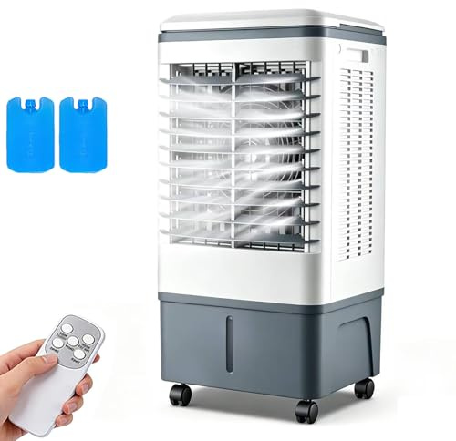 JGJSQYY 20L Air Cooler, 3-in-1 80W Evaporative Coolers Cooling Fan Humidifier with 3 Speeds, 120° Oscillation, Remote, 7.5H Timer, LED Display & 2 Ice Packs, Mobile Air Conditioners for Home Bedroom