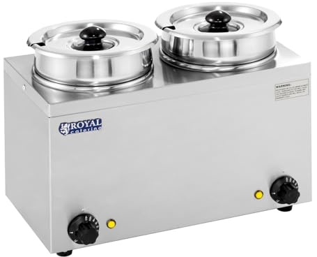 Royal Catering Distributeur de Soupe 2 Récipients Restauration RCBM-2/4R (plastique et inox, 2 x 2,75L, plage de température 30-110 °C, 2x150W, incl. 2 couvercles)