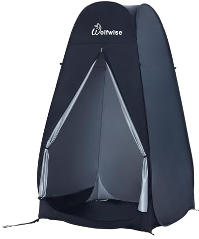 WolfWise Shower/Toilet Tent, Foldable Privacy Tents for Camping Outdoors, Changing Room with Storage Compartment, Pop Up, Waterproof, Portable, Upgrade T Door Black