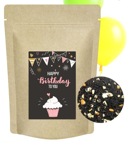 Quertee Geburtstags-Tee „Happy Birthday“ – Tee Geburtstag Geschenk für Männer & Frauen - Schwarztee mit Nougat & Karamell Geschmack, 100 g