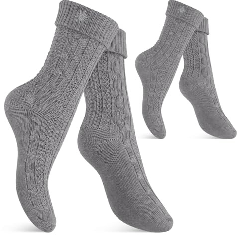 Celodoro Damen und Herren Trachten Socken (2 Paar) mit Edelweiß-Pin Oktoberfest Strümpfe - Grau 39-42
