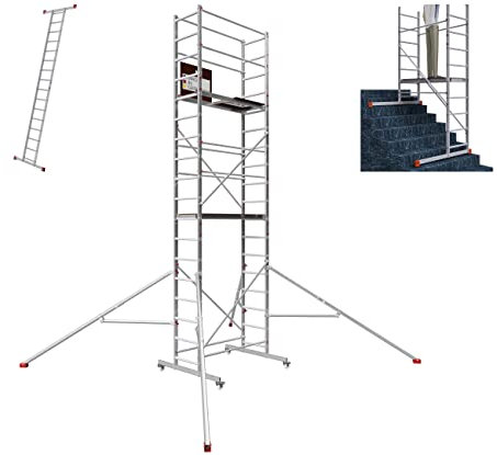 ALTEC AluCombine® 4.0-600 | 6m | Alu Fahrgerüst mit 4 bremsb. Lenkrollen & Ausleger | Baugerüst Rollgerüst Montagegerüst Anlegeleiter | Treppengerüst