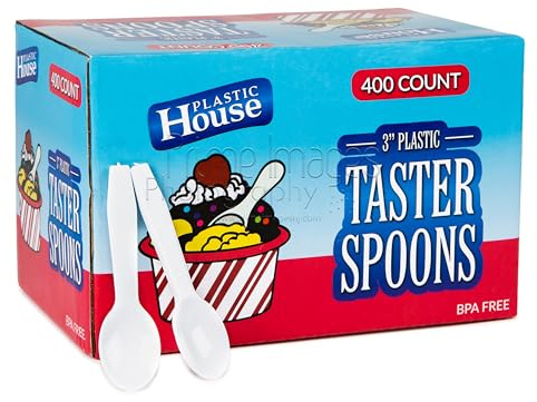 PARTY BARGAINS 3 Plastic Mini Spoons - [400 Count], White, Lightweight Disposable Plastic Tasting Spoons for Desserts, Appetizers, Jello Shots, Yogurts, Spices and Samples