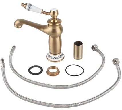 G1/2 Antikes Messing Mischbatterie Wasserhahn Waschbecken Bad Armatur Bronze Heißes Kaltes Wasser Einhebelmischer Keramik Vintage Floral Wasserhahn für Waschtischarmatur Badezimmer Haus Dekoration