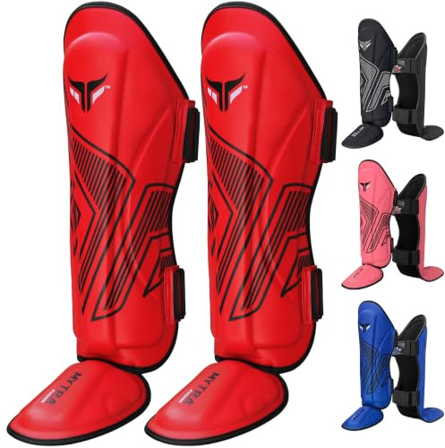 Mytra Fusion Adult Shin Pad, Shin Protector, Shin Guard For Boxing, MMA, Muay Thai, Martial Arts Training (Red, L/XL)